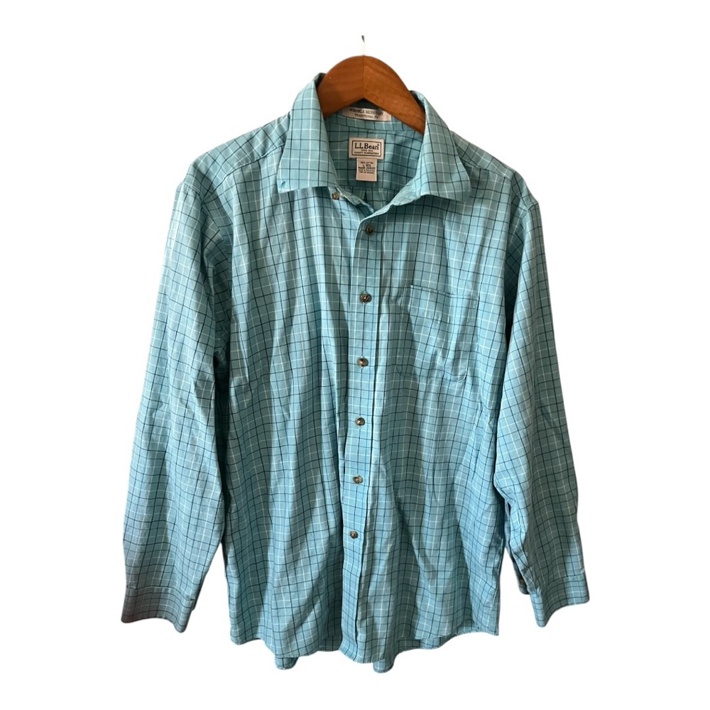 L.L.Bean Men’s Large Teal / Blue‎ Check Shirt Traditional Fit